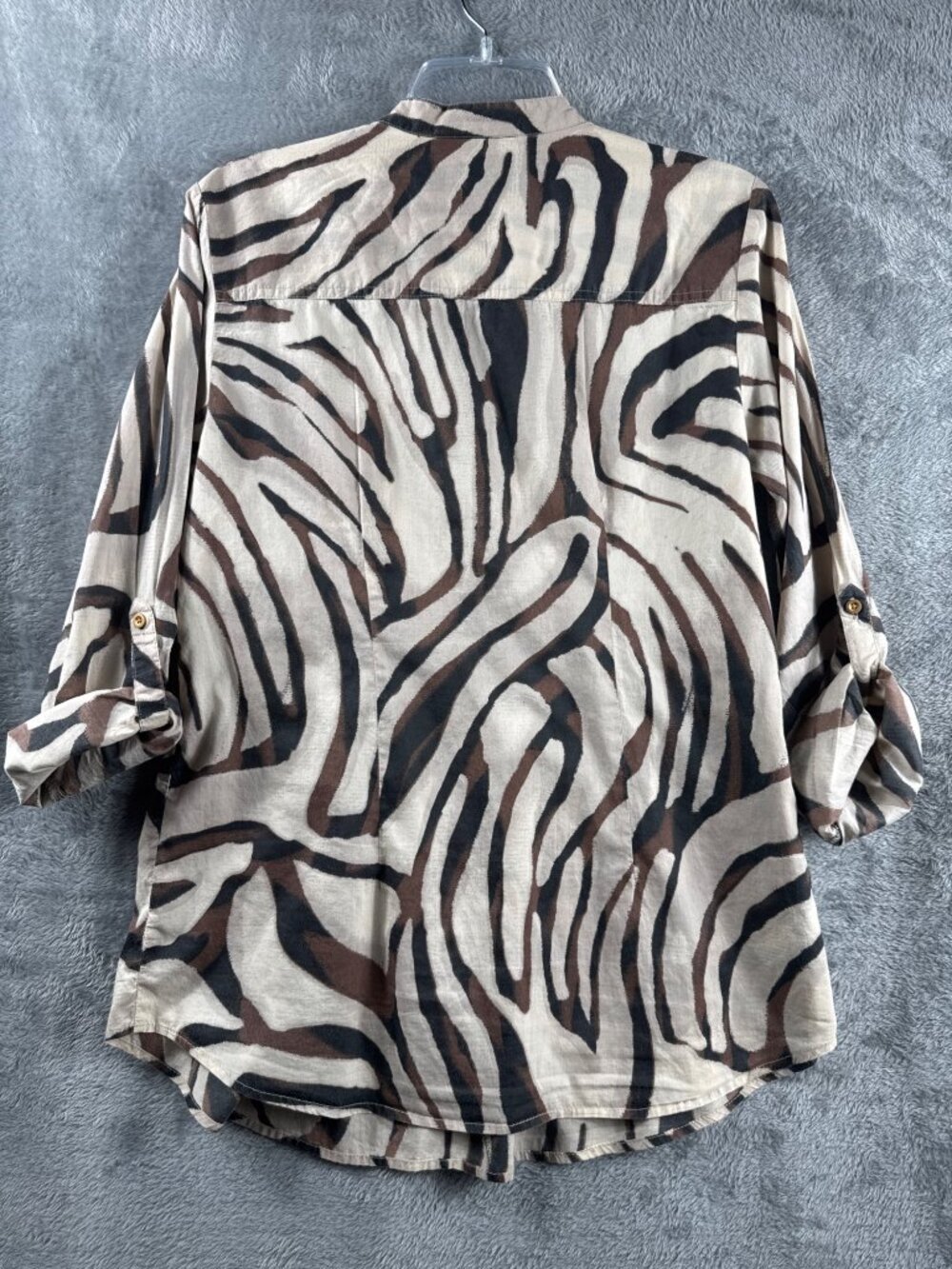 Womens Style & Co Zebra Print Button-Front Blouse M 100% Cotton Brown/Beige 3/4 - Picture 11 of 11
